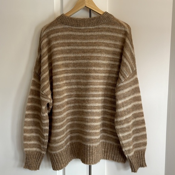 NEW Jenni Kayne Cocoon Crew Neck Sweater in Sand  Stripe Beige | size XL - Picture 9 of 10